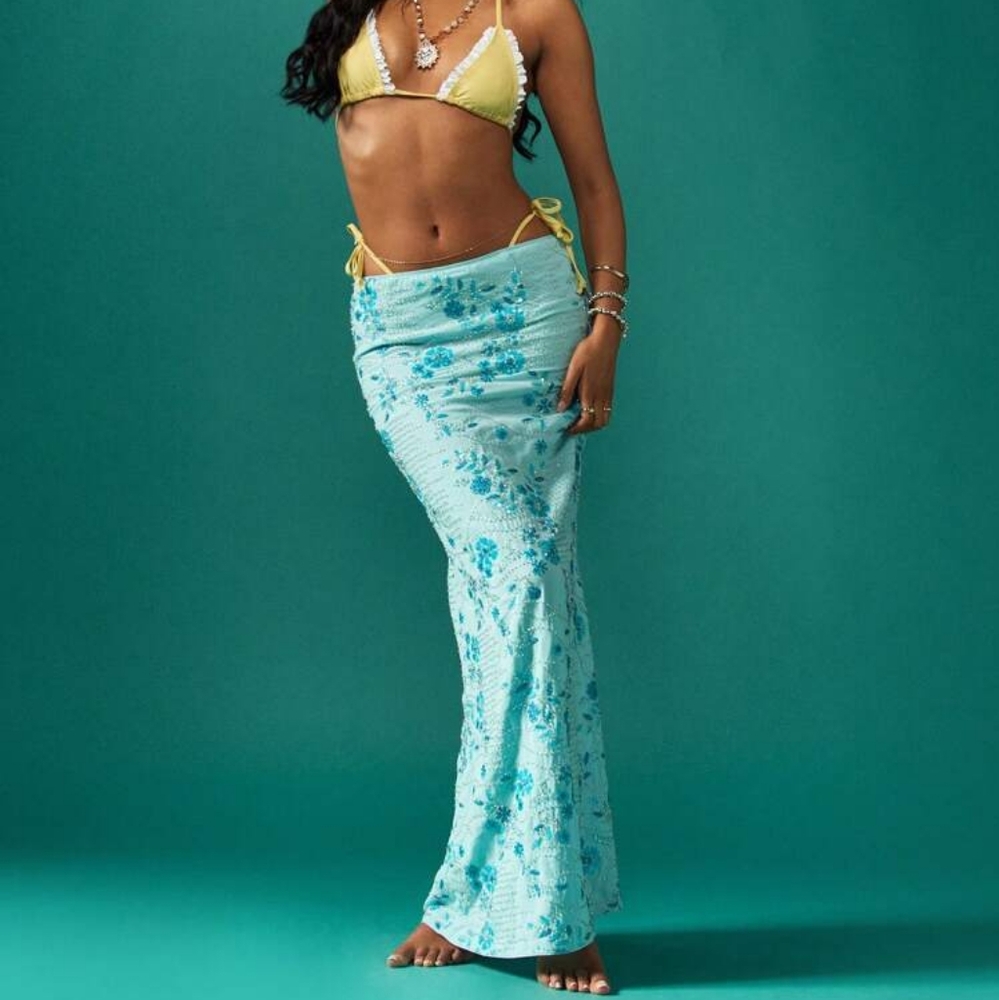 Missguided Sparkle Blue Maxi Skirt